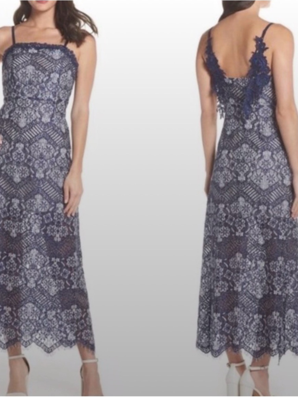 FOXIEDOX Navy Lace Midi Dress – Size Large – Worn Once
